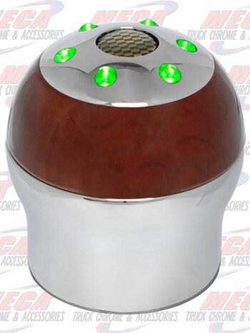 GEAR SHIFT KNOB GREEN LED (9/10 SPEED) W/ WOOD TON