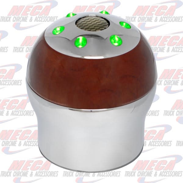 GEAR SHIFT KNOB GREEN LED (9/10 SPEED) W/ WOOD TON