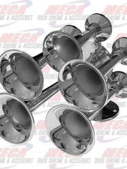 TRAIN AIR HORNS 5 BELL CHROME W/ HD CHROME BRACKET
