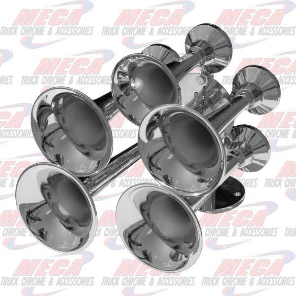 TRAIN AIR HORNS 5 BELL CHROME W/ HD CHROME BRACKET
