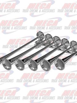 TRAIN AIR HORNS 6 BELL LEFT SIDE HORIZONTAL CHROME