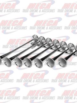 TRAIN AIR HORNS 7 BELL LEFT SIDE HORIZONTAL CHROM