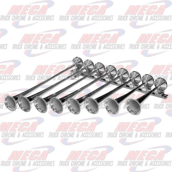 TRAIN AIR HORNS 8 BELL LEFT SIDE HORIZONTAL CHROM