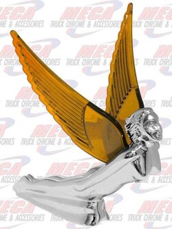 CR FLYING GODDESS HOOD ORN W/ AMBER WINDRIDERS, ILLUM. 8"X8"