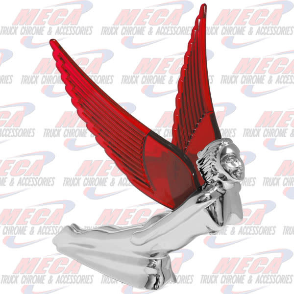 CR FLYING GODDESS HOOD ORN W/ RED WINDRIDERS, ILLUM. 8"X8"