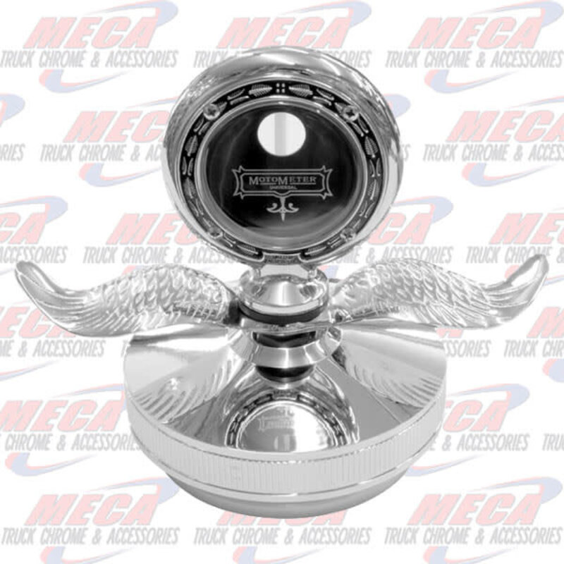 HOOD ORNAMENT MOTOMETER W/ CHROME WINGS & AL BASE