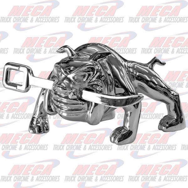 CR. BULL DOG W/WINCH BAR HOOD ORNAMENT, 6-1/2"X3-11/16"