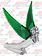 CR FLYING GODDESS HOOD ORN W/ GREEN WINDRIDERS, ILLUM. 8"X8"