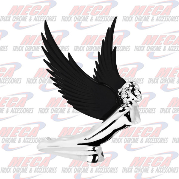 CR FLYING GODDESS HOOD ORN W/ BLACK WINDRIDERS, ILLUM. 8"X8"