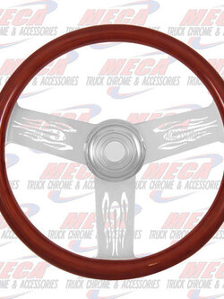 STEERING WHEEL ECO 3 SPOKE MAHOGANY W/ FLAMES
