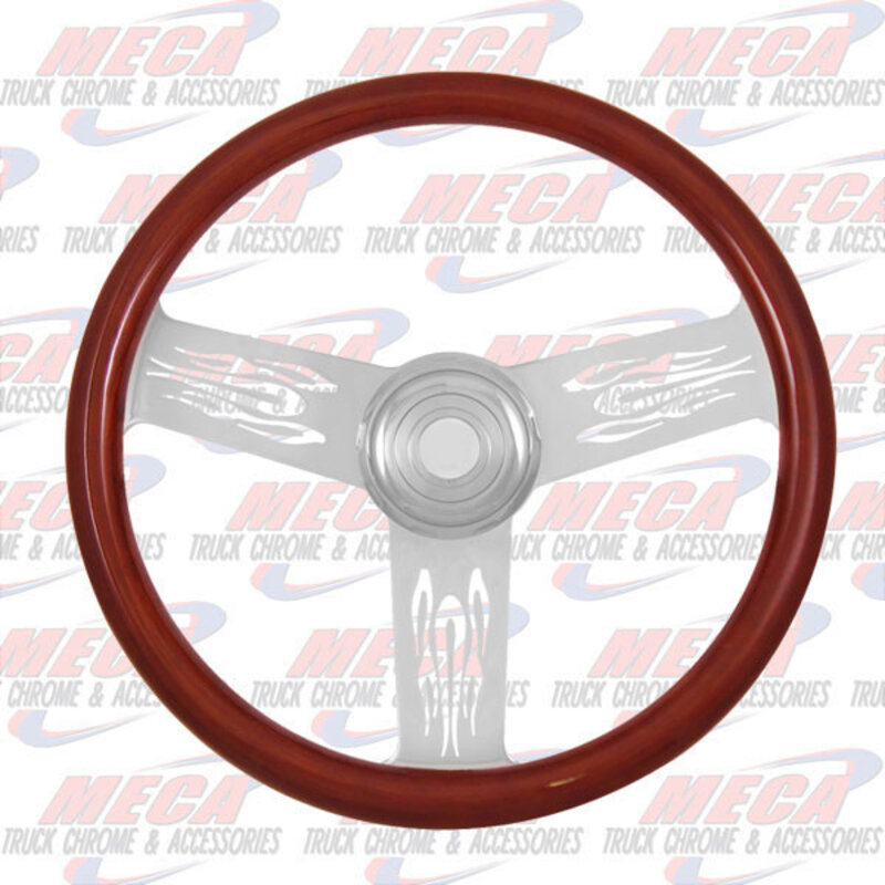 STEERING WHEEL ECO 3 SPOKE MAHOGANY W/ FLAMES