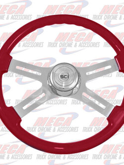 STEERING WHEEL ECO RED 4 SPOKE W/ RECT HOLES