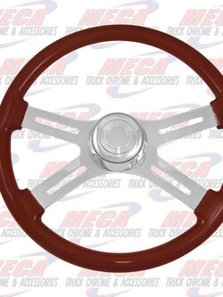 STEERING WHEEL ECO WOOD MAHOGANY 4 SPOKE W/ RECT HOLES