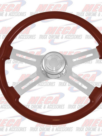 STEERING WHEEL ECO WOOD MAHOGANY 4 SPOKE W/ RECT HOLES