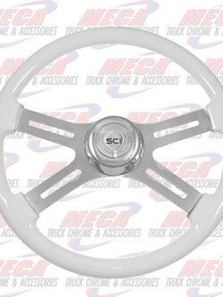 STEERING WHEEL ECO WHITE 4 SPOKE W/ RECT HOLES