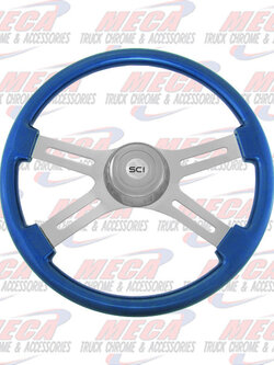STEERING WHEEL ECO BLUE 4 SPOKE W/ RECT HOLES