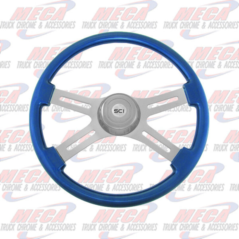 STEERING WHEEL ECO BLUE 4 SPOKE W/ RECT HOLES