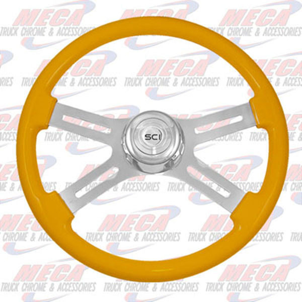 STEERING WHEEL ECO YELLOW 4 SPOKE W/ RECT HOLES