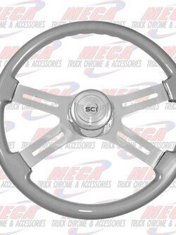 STEERING WHEEL ECO SILVER 4 SPOKE W/ RECT HOLES