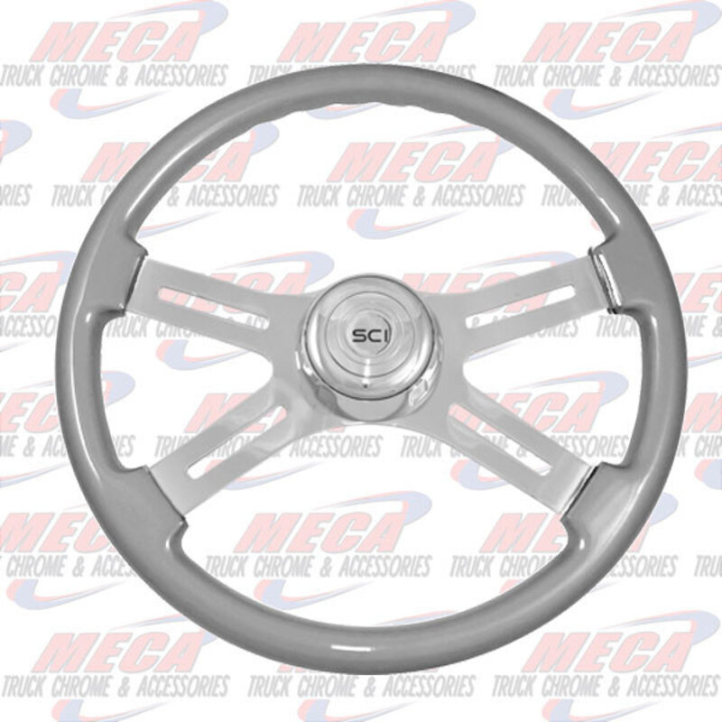 STEERING WHEEL ECO SILVER 4 SPOKE W/ RECT HOLES