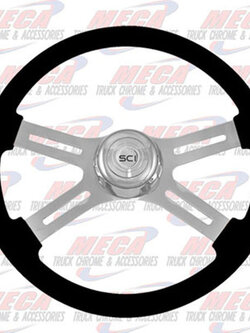 STEERING WHEEL ECO BLACK 4 SPOKE W/ RECT HOLES