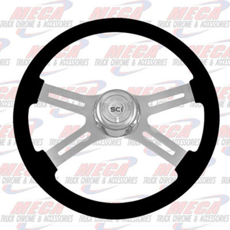 STEERING WHEEL ECO BLACK 4 SPOKE W/ RECT HOLES