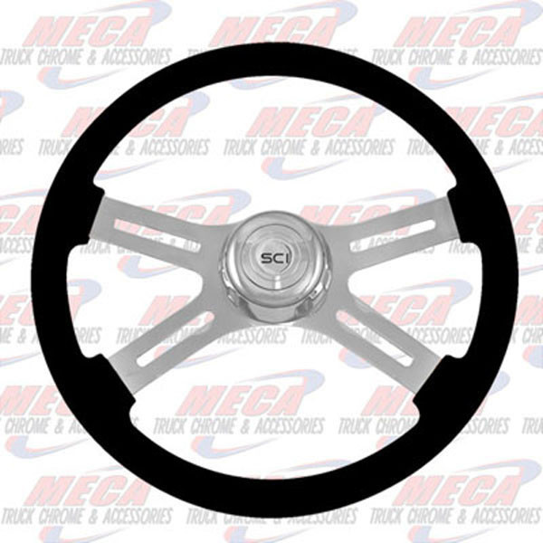 STEERING WHEEL ECO BLACK 4 SPOKE W/ RECT HOLES