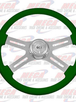 STEERING WHEEL ECO GREEN 4 SPOKE W/ RECT HOLES