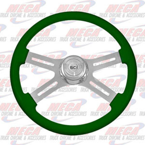 STEERING WHEEL ECO GREEN 4 SPOKE W/ RECT HOLES