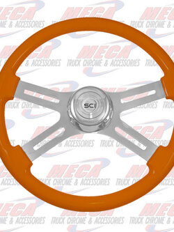 STEERING WHEEL ECO ORANGE 4 SPOKE W/ RECT HOLES