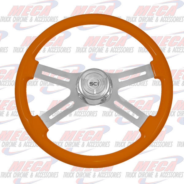 STEERING WHEEL ECO ORANGE 4 SPOKE W/ RECT HOLES