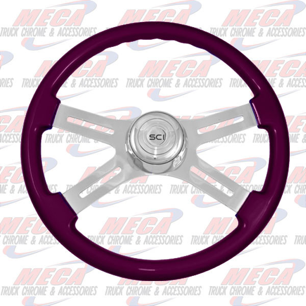 STEERING WHEEL ECO PURPLE 4 SPOKE W/ RECT HOLES