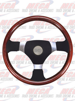 **** Discontinued **** STEERING WHEEL 16'' MAHOGANY, LEATHER, 3 SPOKE, 5 HUB HOLES