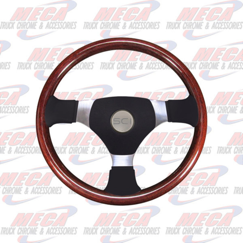 **** Discontinued **** STEERING WHEEL 16'' MAHOGANY, LEATHER, 3 SPOKE, 5 HUB HOLES