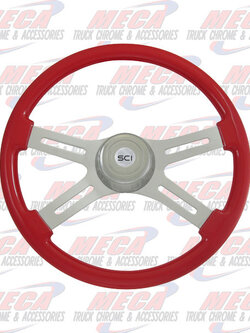 STEERING WHEEL ECO VIPER RED 4 SPOKE W/ RECT HOLES