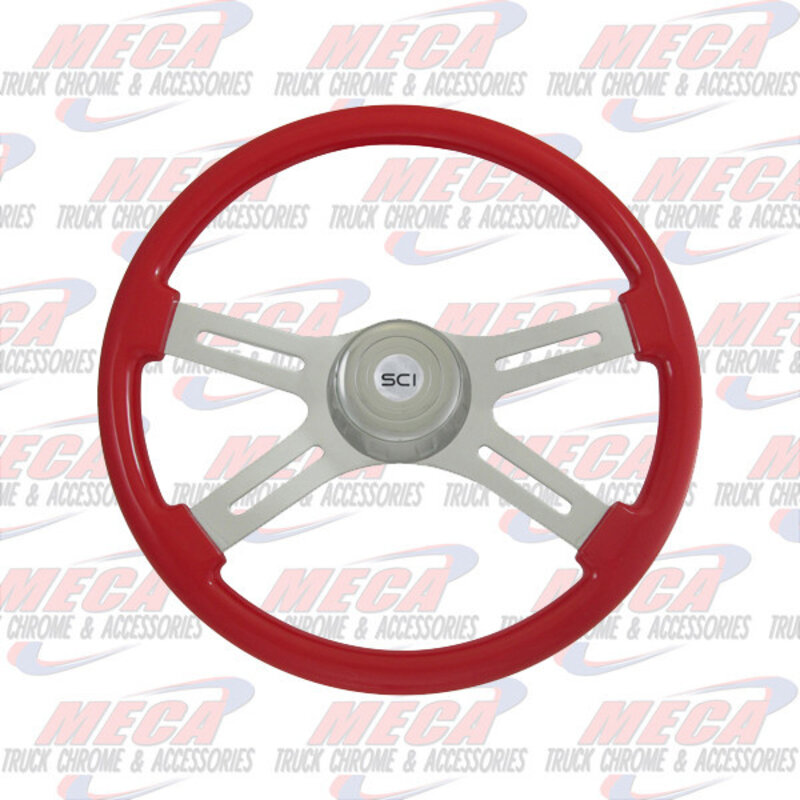 STEERING WHEEL ECO VIPER RED 4 SPOKE W/ RECT HOLES