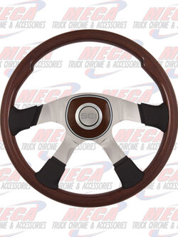 STEERING WHEEL MILESTONE 18'' MAHOGANY RIM, W/ BLK