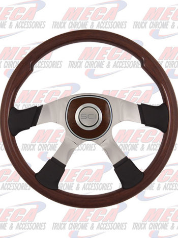 STEERING WHEEL MILESTONE 18'' MAHOGANY RIM, W/ BLK