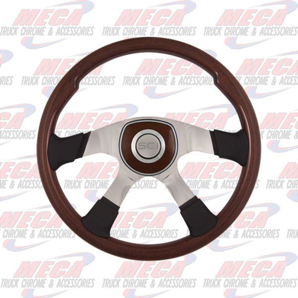 STEERING WHEEL MILESTONE 18'' MAHOGANY RIM, W/ BLK