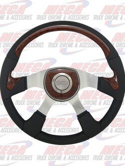 STEERING WHEEL TRAVELER 18'' BURL WOOD & BLK LTHR
