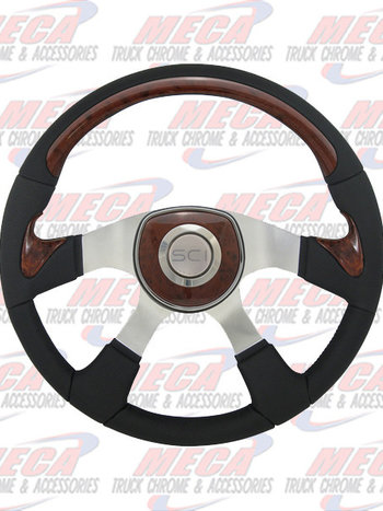 STEERING WHEEL TRAVELER 18'' BURL WOOD & BLK LTHR