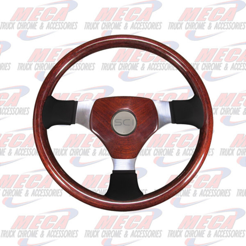 STEERING WHEEL 16'' MAHOGANY, MAHOGANY, 3 SPOKE W