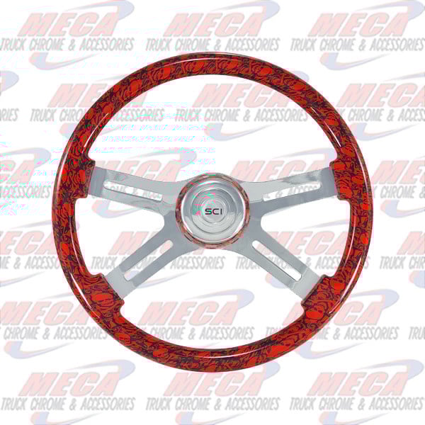 STEERING WHEEL ECO MAHOGANY 4 SPOKE WIT RECT HOLES