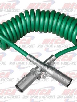 ELECTRIC TRAILER CABLE 7 WAY COILED GREEN 15'