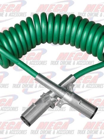 ELECTRIC TRAILER CABLE 7 WAY COILED GREEN 15'