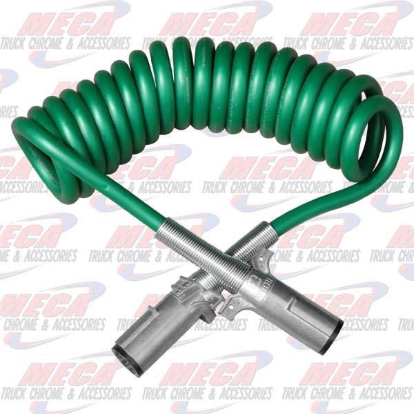 ELECTRIC TRAILER CABLE 7 WAY COILED GREEN 15'