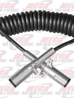 ELECTRIC TRAILER CABLE 7 WAY COILED BLK 15' USA