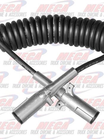 ELECTRIC TRAILER CABLE 7 WAY COILED BLK 15' USA