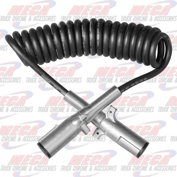 ELECTRIC TRAILER CABLE 7 WAY COILED BLK 15' USA