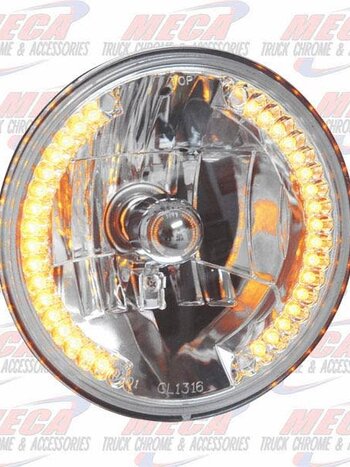 HEADLAMP LARGE CLEAR ROUND W/ AMBER LED'S  INSIDE